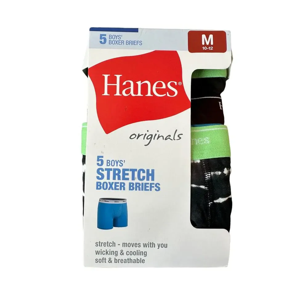 New NWT Hanes Boys' 5 Stretch Boxer Briefs Youth Size Medium 10-12
